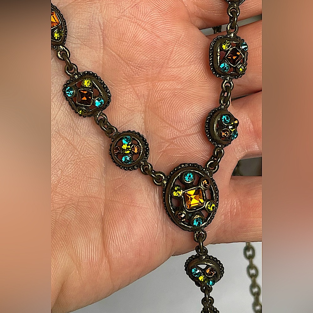 RARE - POGGI PARIS Signed VICTORIAN Choker Chain Necklace Crystals Gold Vintage